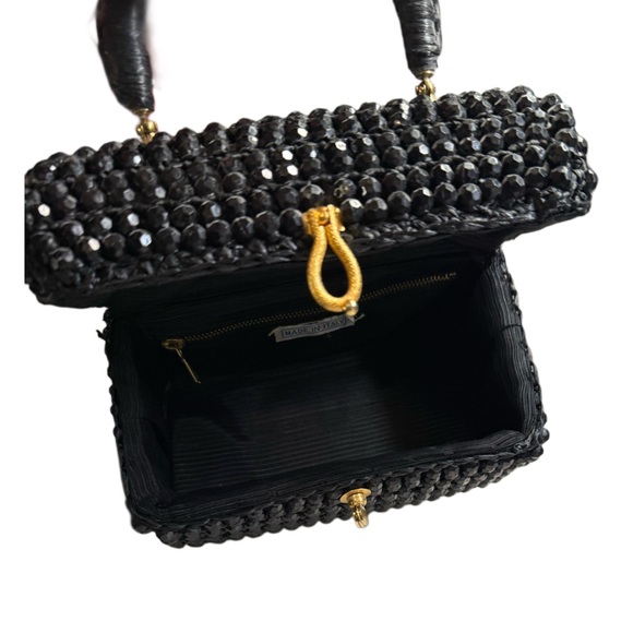 VINTAGE ANTIQUE black beaded box Style purse Elegant Black Beaded Handbag - Picture 6 of 12